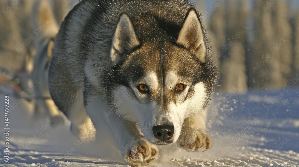 Close-up of a husky's powerful muscles flexing as it pulls a sled - muscles pet frost adventure alaska Close-up of a husky's powerful muscles flexing as it pulls a sled - muscles pet frost adventure alaska