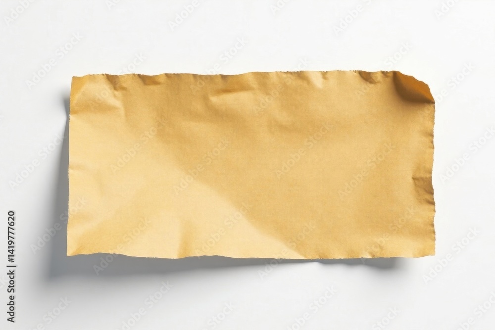 Fototapeta premium Crinkled brown cardboard piece, clean white backdrop , piece, eco-friendly