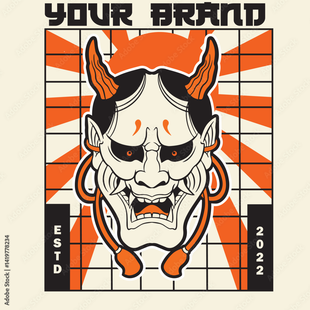Fototapeta premium Oni japanese devil mask, Vector illustration 
