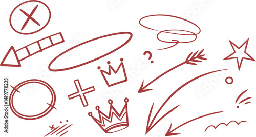 variety of whimsical shapes, crowns, stars, and abstract lines, all rendered in a stylish, consistent aesthetic. 