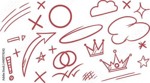 variety of whimsical shapes, crowns, stars, and abstract lines, all rendered in a stylish, consistent aesthetic. 