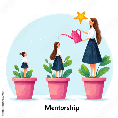 Mentorship: Woman Watering Growing Girl's Star Potential