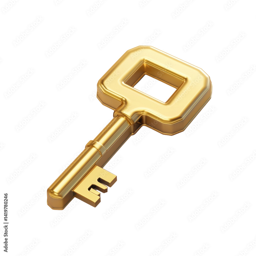 A gold key with a square shape A gold key with a square shape