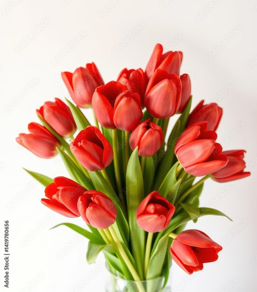 A vibrant bouquet of classic red tulips, stems and leaves included, stem, flower arrangement, bright A vibrant bouquet of classic red tulips, stems and leaves included, stem, flower arrangement, bright