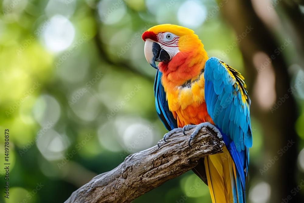 custom made wallpaper toronto digitalVibrant Macaw Perched On Branch With Colorful Plumage In Green Bokeh Background