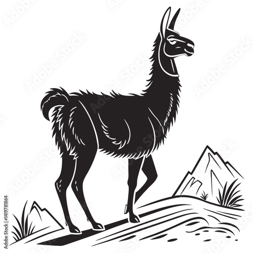A vector style silhouette of a black lama.eps