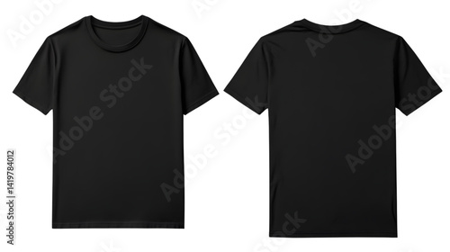 Professional Black T-Shirt Template from Two Sides Isolated Design Concept