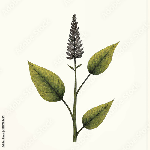 Vintage botanical illustration of plant with purple flower spike