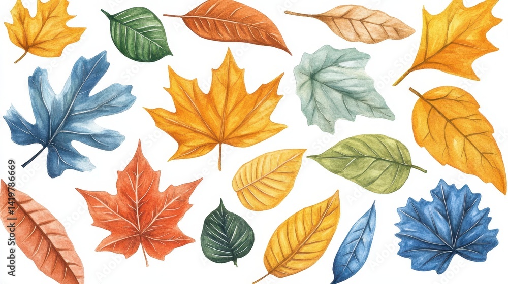 Obraz premium Autumn leaves abound A colorful watercolor collection
