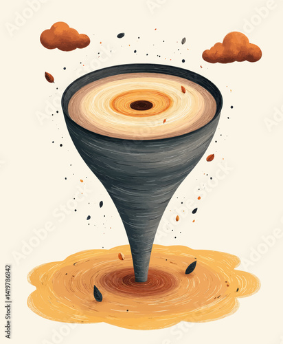 Whimsical Tornado Funnel with Clouds and Leaves