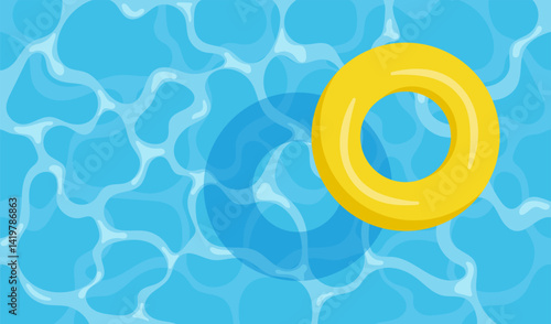 Yellow swim ring on textured aqua background. Modern flat summer illustration.