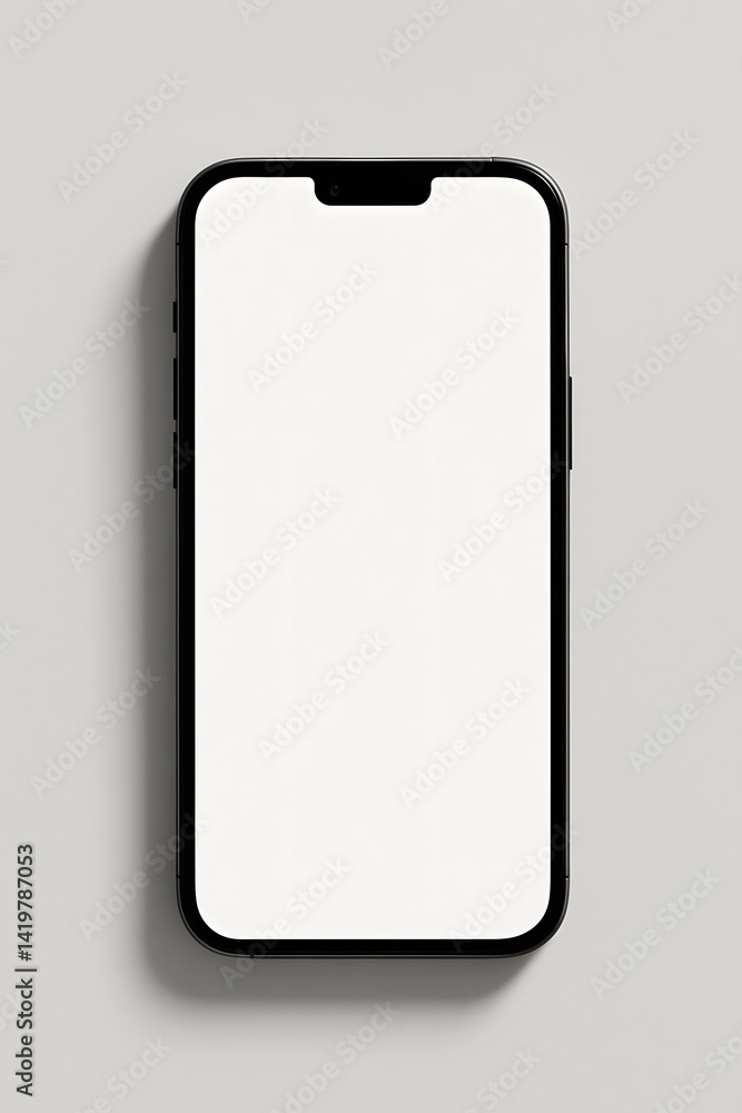 Sleek Smartphone: A contemporary smartphone with a blank screen, showcasing its sleek design and modern technology on a light background. Sleek Smartphone: A contemporary smartphone with a blank screen, showcasing its sleek design and modern technology on a light background.