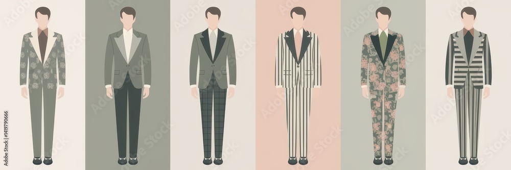Stylish men's suits in various patterns.
