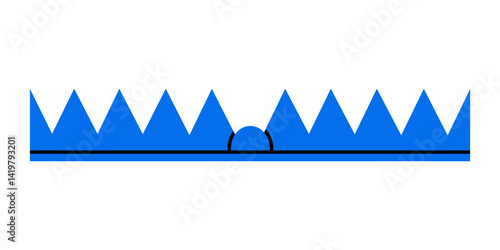 Hand drawn cute illustration of bear trap with metal teeth side view. Flat vector temptation trial doodle. Deception of expectations concept sticker, icon or print. Take risks. Isolated.