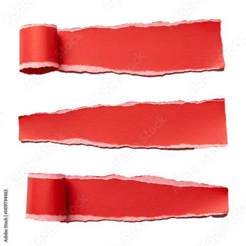 red ripped paper torn edge strip isolated on white background	