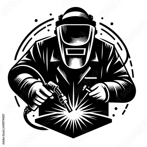 Wallpaper Mural Welder Concentrating on Welding a Metal Piece in Monochrome Style   Torontodigital.ca