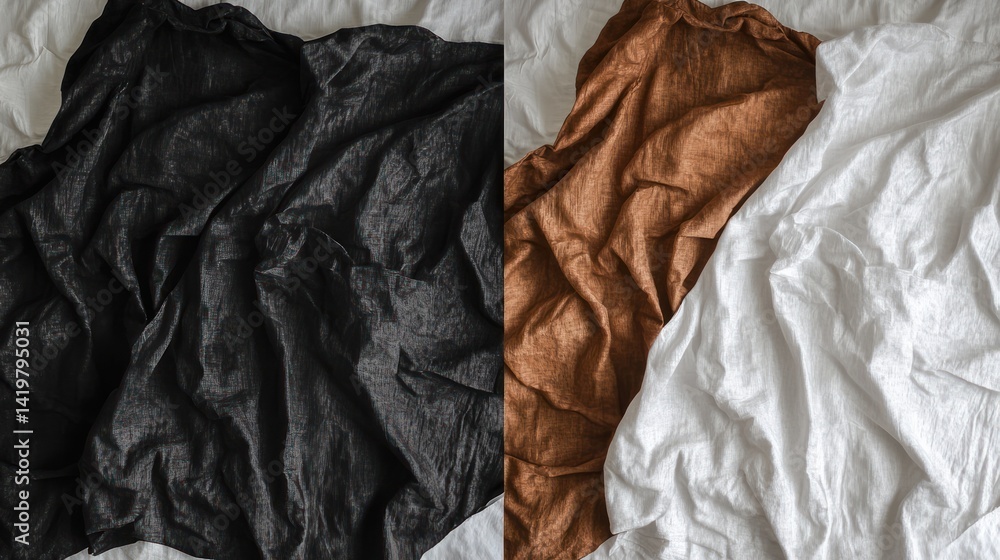 Obraz premium Luxury Linen Collection: Black, Brown, and White Bedding