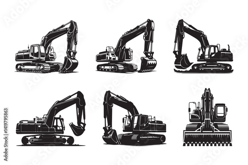 Silhouette of Construction excavator vector icon set illustration isolated on white background.