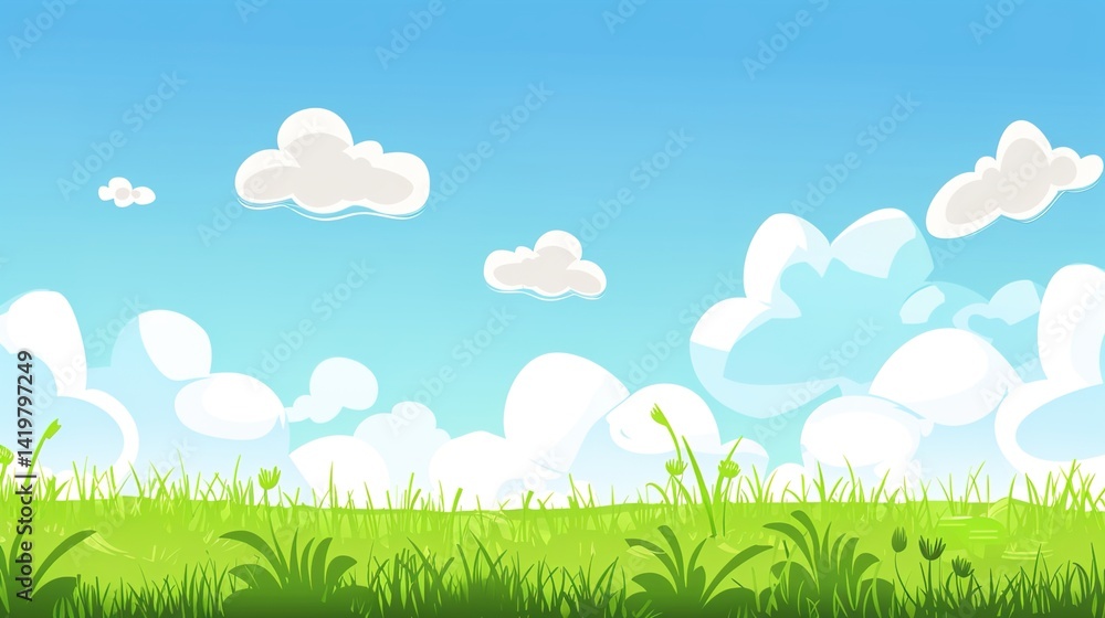 Grassland and White Clouds Natural Background: A Serene Tapestry of Earth and Sky Grassland and White Clouds Natural Background: A Serene Tapestry of Earth and Sky