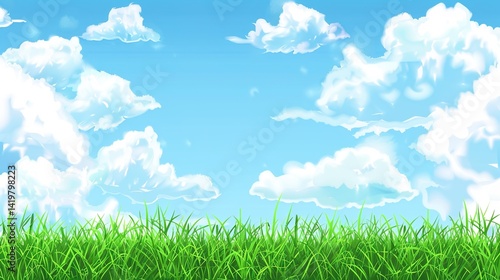 Grassland and White Clouds Natural Background: A Serene Tapestry of Earth and Sky