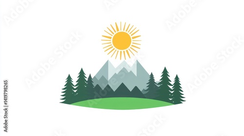 Mountain Sun Forest Scene