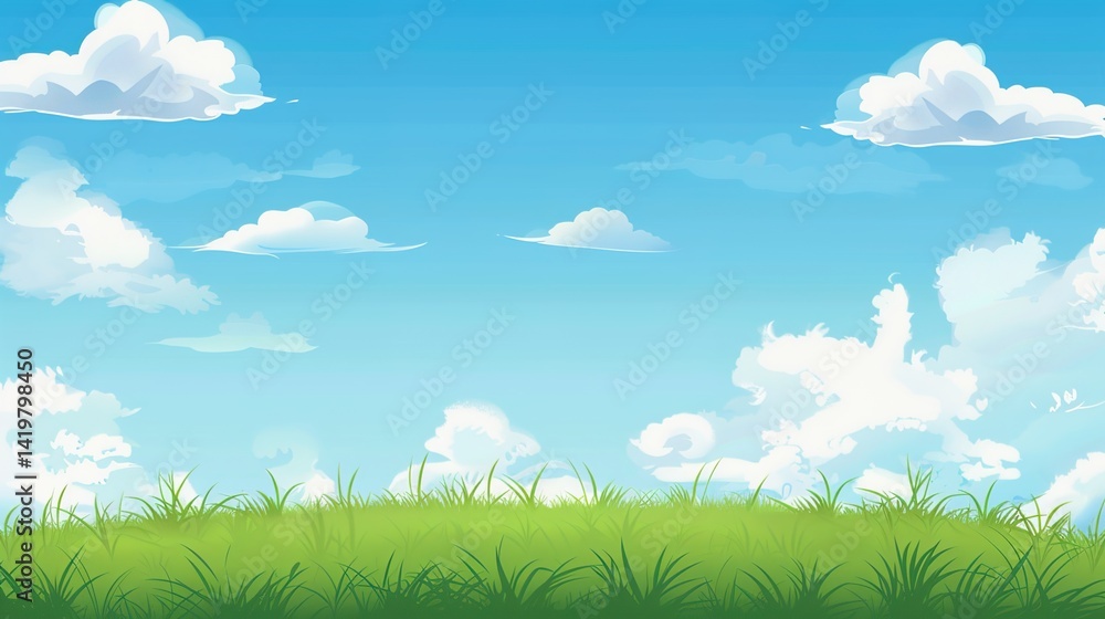 Fototapeta premium Grassland and White Clouds Natural Background: A Serene Tapestry of Earth and Sky