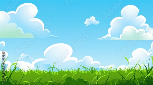 Grassland and White Clouds Natural Background: A Serene Tapestry of Earth and Sky