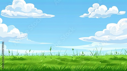 Grassland and White Clouds Natural Background: A Serene Tapestry of Earth and Sky