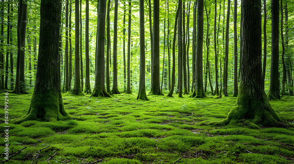 Obraz premium Lush Green Forest Floor Sunlight