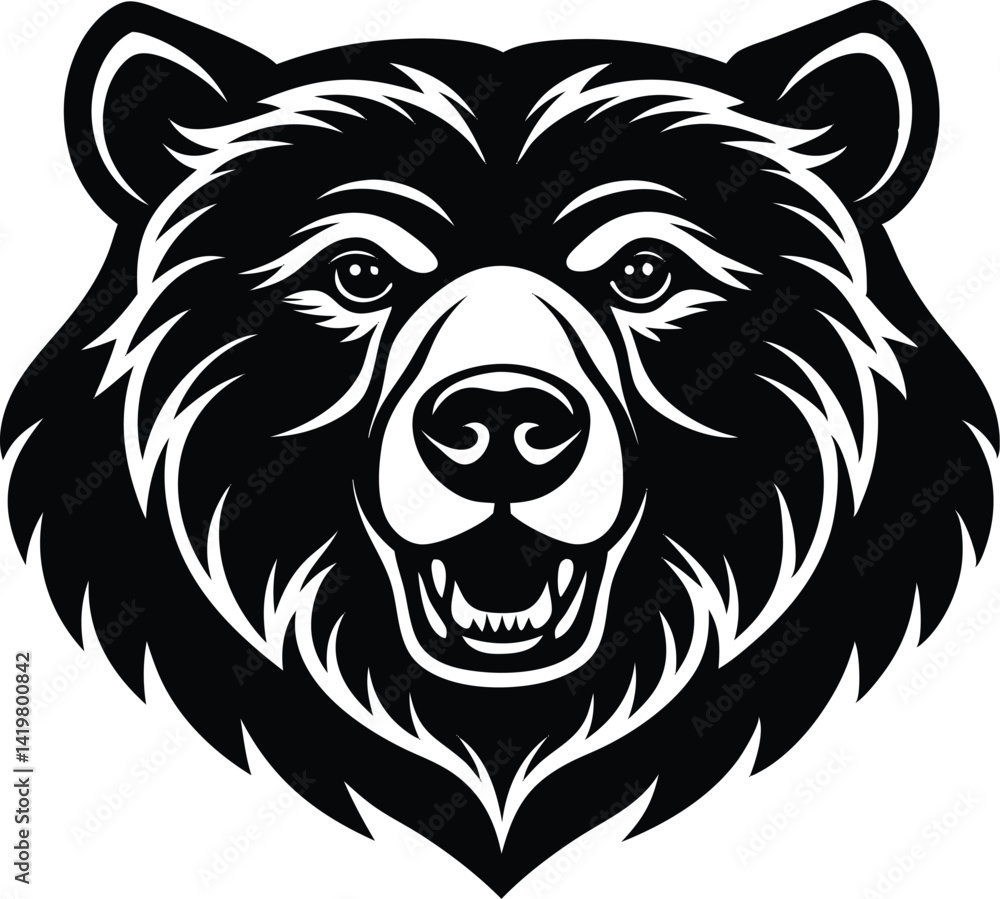 Fototapeta premium vector illustration of a bear, head of bear, cute sunglass wearing bear silhouette vector icon.