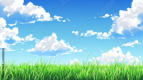 Grassland and White Clouds Natural Background: A Serene Tapestry of Earth and Sky