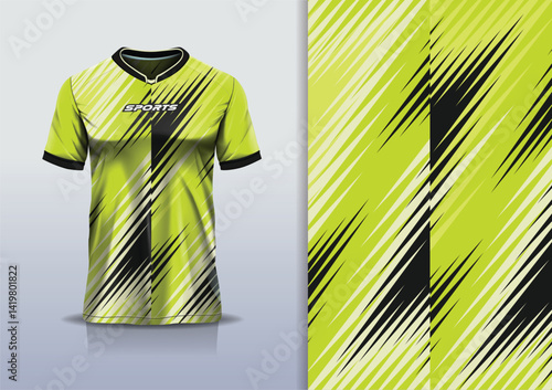 T-shirt mockup abstract stripe line jersey design for football, soccer, racing, esports, running, in green black white color