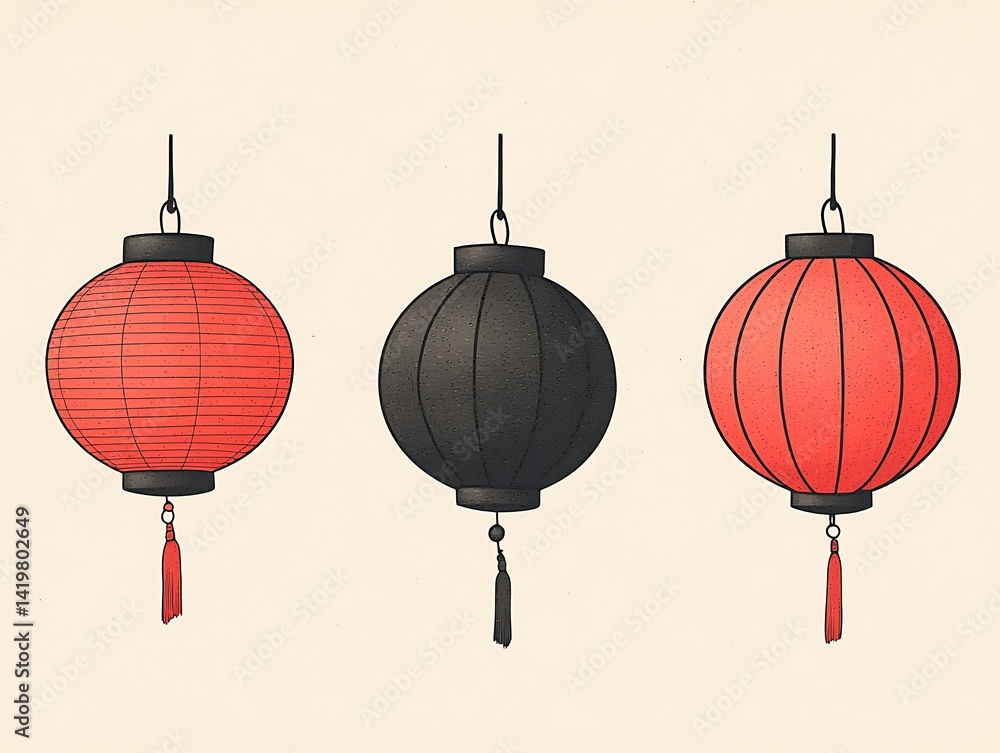 Obraz premium Asian Lanterns Illustration
