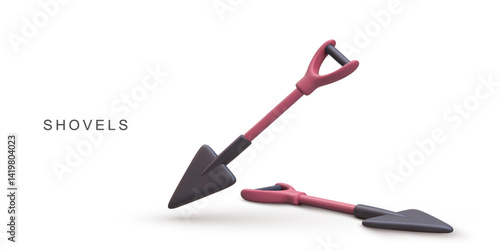Shovel 3D Icon, Gardening Hand Tool For Digging, Construction, Farming, Landscaping, Outdoor Equipment, Metal Spade Concept, Simple Style, Isolated On White, Vector Illustration.