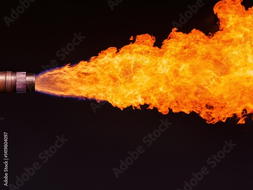 Intense Flame Eruption from a Torch with Black Background
