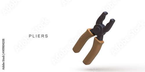 Pliers Tool For Gripping, Twisting, And Cutting In Minimal 3D Style With Brown Handles And Black Metal Jaws On White Background, Perfect For Repair, DIY, And Workshop Themes, Vector Illustration.