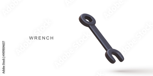 Wrench Tool 3D Icon, Minimal Cartoon Illustration Of Metal Spanner For DIY, Repair, Mechanical Work, Industrial Maintenance And Construction Projects, Isolated Vector Illustration.