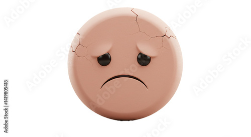 3D sad pill with cracked shell isolated on white background 