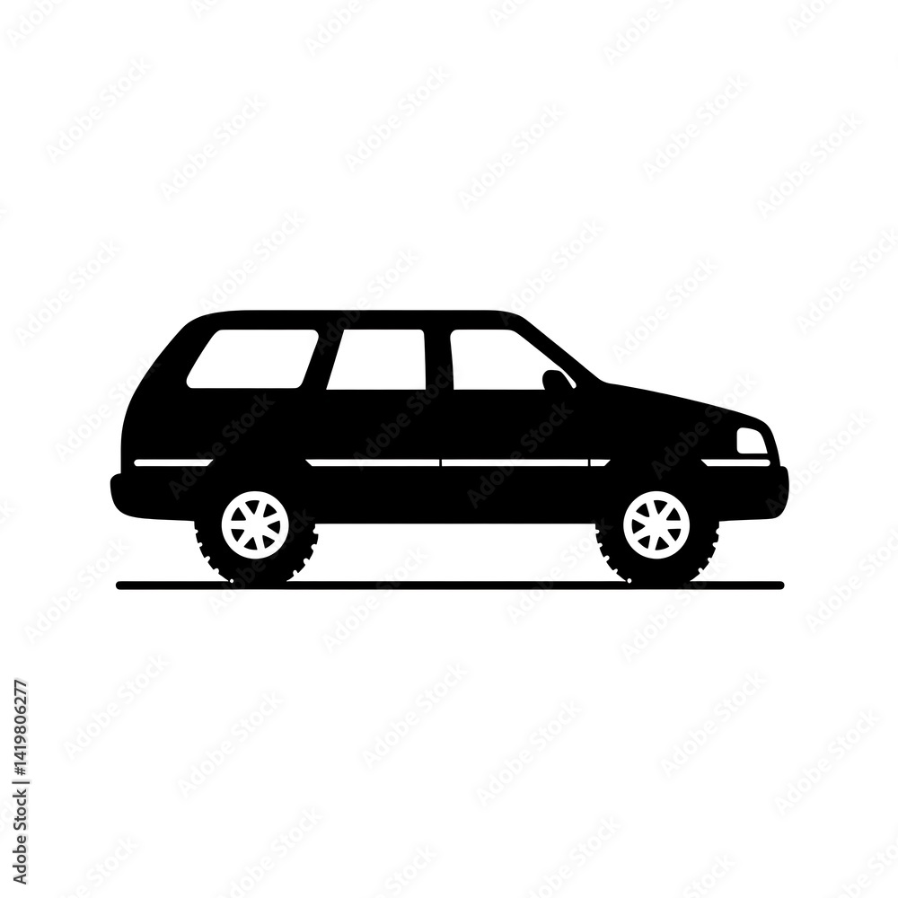 Fototapeta premium Black SUV Side Profile Minimalist Illustration