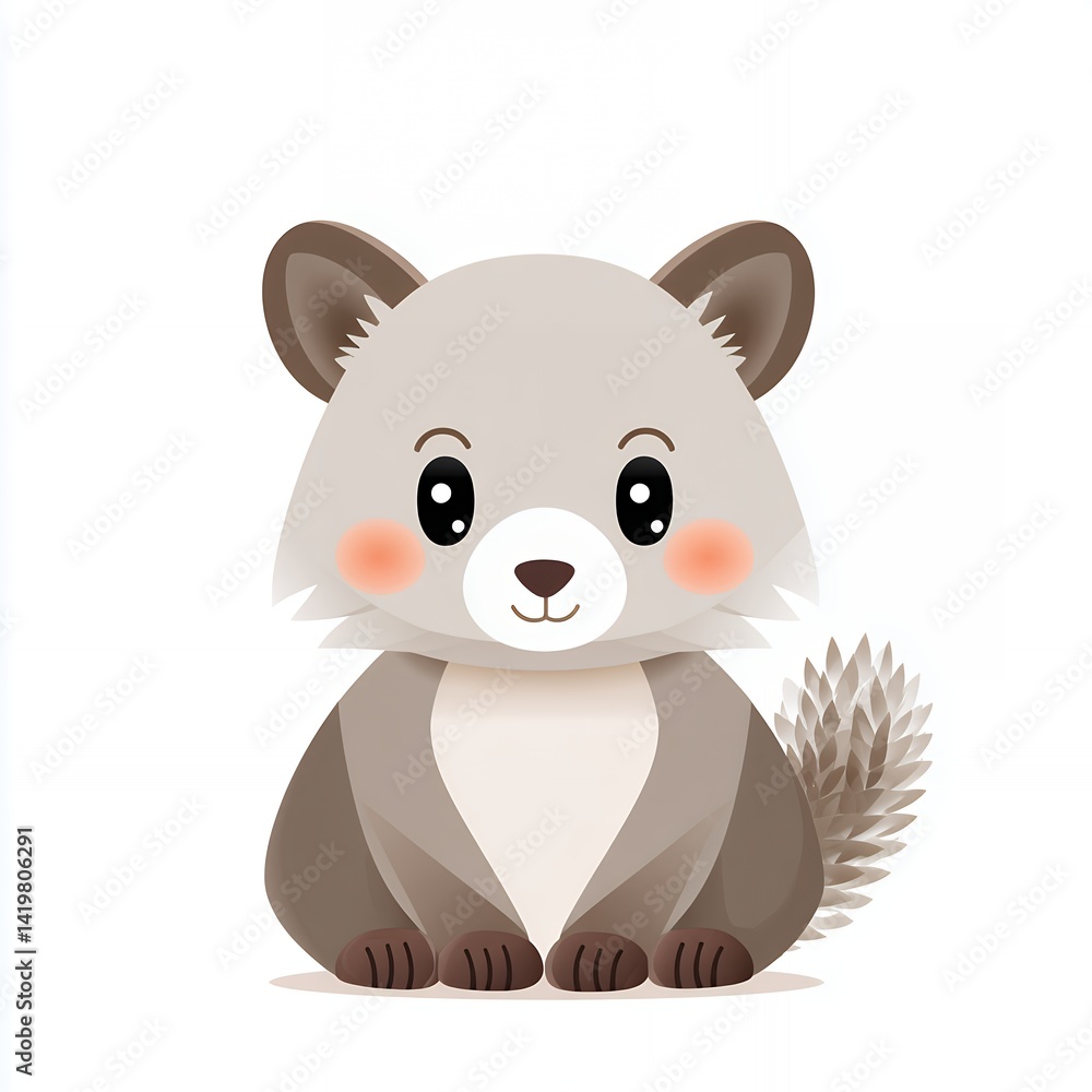 Fototapeta premium Adorable Grey and Brown Cartoon Fox Kitten Illustration
