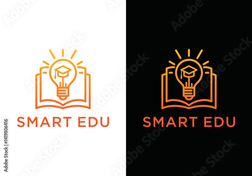 open book logo with light bulb and graduation cap, smart education logo vector illustration with simple and modern design style