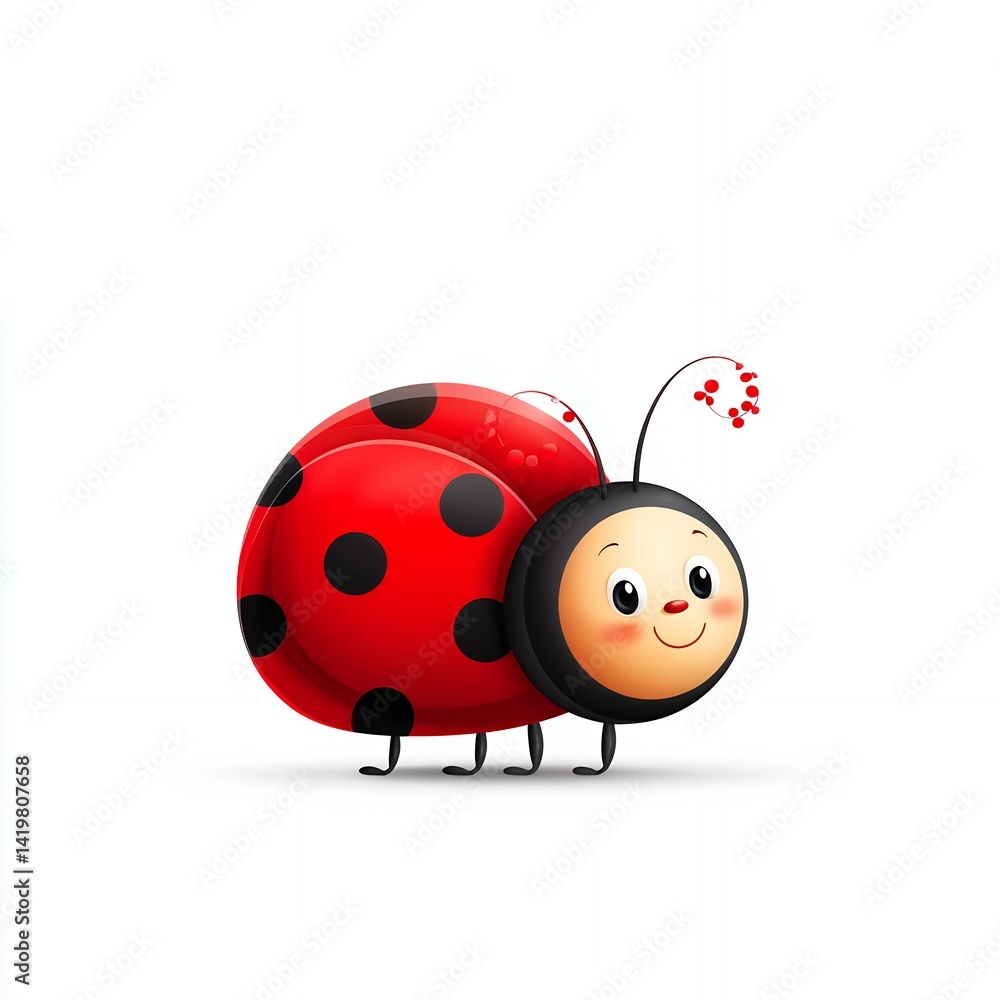 Cute Cartoon Ladybug Illustration on White Background Cute Cartoon Ladybug Illustration on White Background