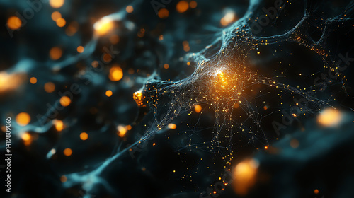 Futuristic AI neural network with glowing interconnected nodes, showcasing deep learning on a dark tech background. Perfect for AI, tech, and sci-fi themes.