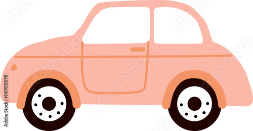 Cute colorful retro pink car icon Hand drawn vehicle design of children's rooms, clothing, textiles.