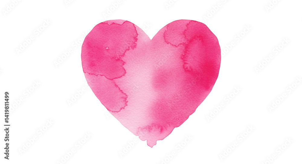 A pink watercolor heart with a soft, blended texture, isolated on a clean white background for design use A pink watercolor heart with a soft, blended texture, isolated on a clean white background for design use