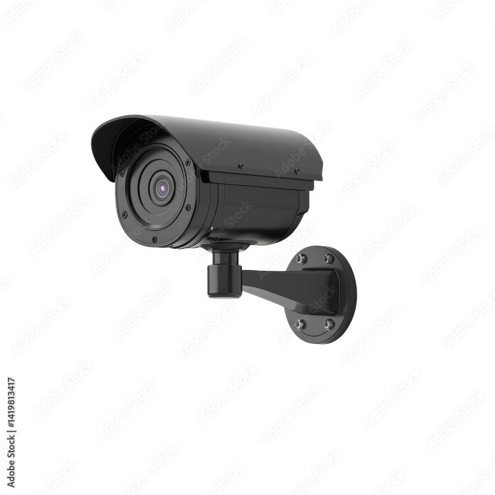 Black surveillance camera on a dark background, symbol of security system Black surveillance camera on a dark background, symbol of security system