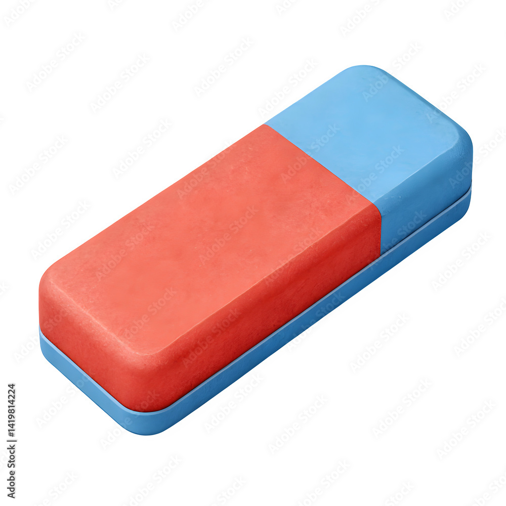 Rectangular eraser, red and blue colors, isolated on transparent background Rectangular eraser, red and blue colors, isolated on transparent background