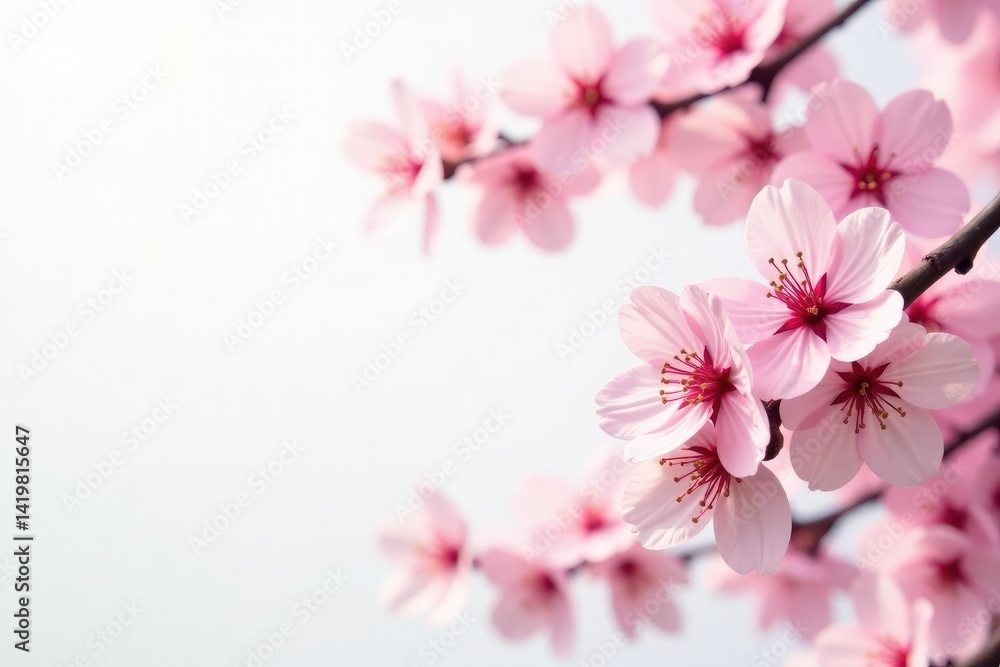 Delicate pink sakura blossoms, scattered on white , petals, floral pattern, bloom Delicate pink sakura blossoms, scattered on white , petals, floral pattern, bloom