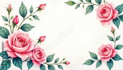 Delicate watercolor roses & ivy, soft pastel hues , print, soft, cream