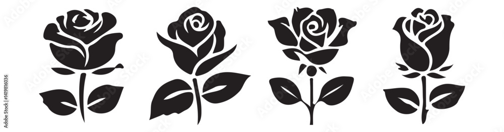 set of black silhouette of rose. vector eps 10 set of black silhouette of rose. vector eps 10